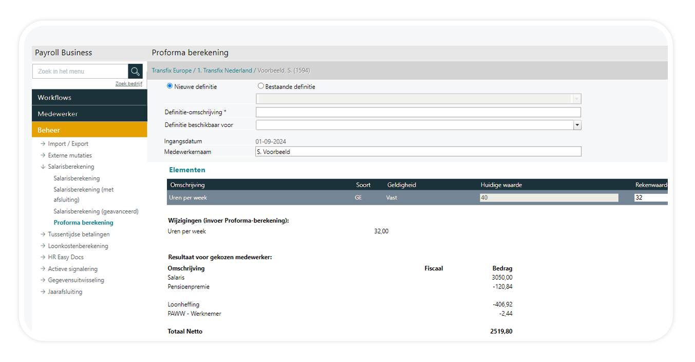 PSC-Proforma berekening